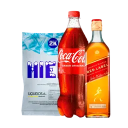 Combo Johnnie Walker Whisky Roja + Coca-Cola Gaseosa + Hielo