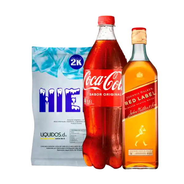 Combo Johnnie Walker Whisky Roja + Coca-Cola Gaseosa + Hielo