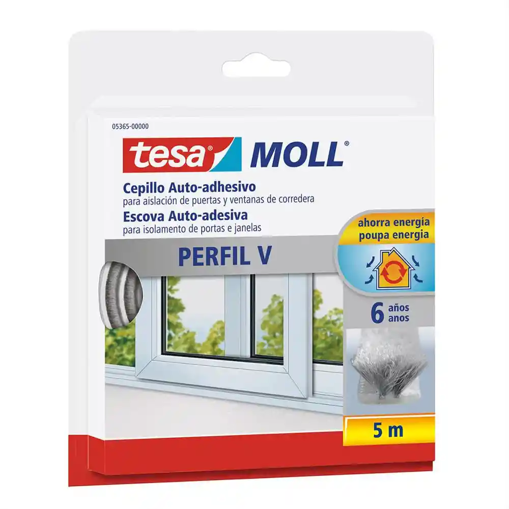 Tesamoll Cepillo Autoadhesivo Perfil V 5 m