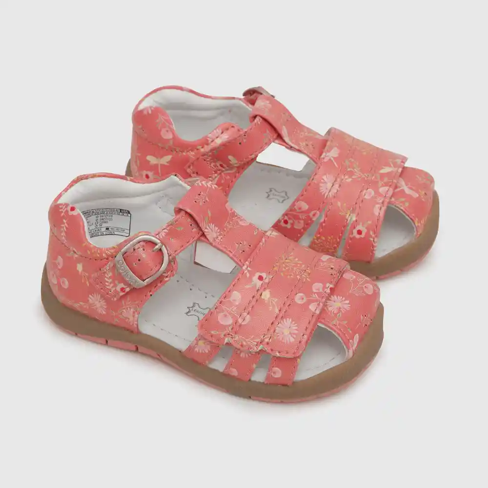 Sandalias Floral Con Hebilla De Niña Rojo Talla 21