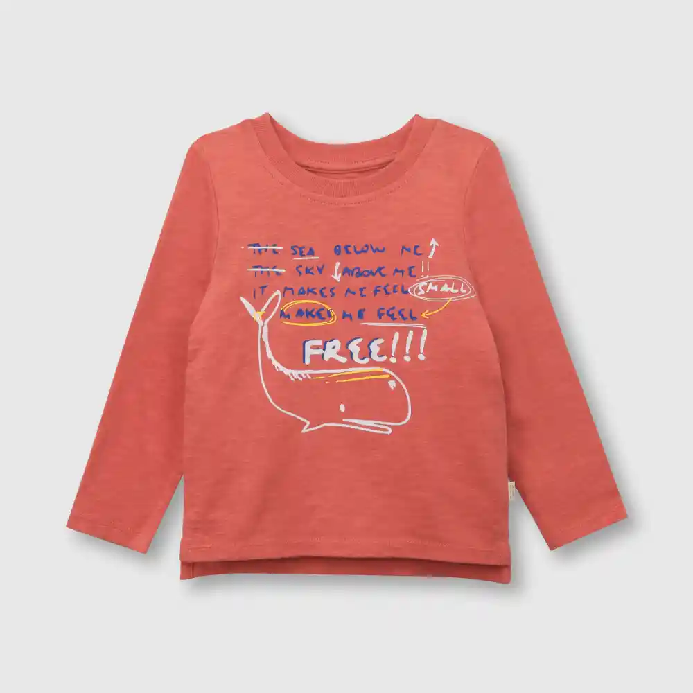 Polera Estampada Bebé Niño Naranjo Talla 9/12 Meses