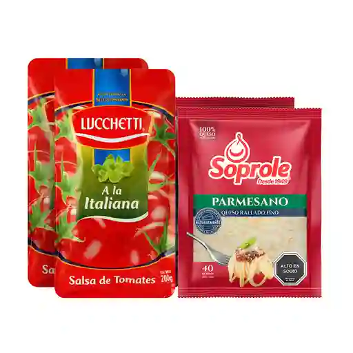 Combo Lucchetti Salsa de Tomate Italiana Soprole Queso Parmesano