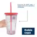 Miniso Vaso Con Bombilla de Doble Capa Con Decoraciones