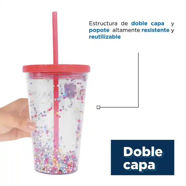 Miniso Vaso Con Bombilla de Doble Capa Con Decoraciones