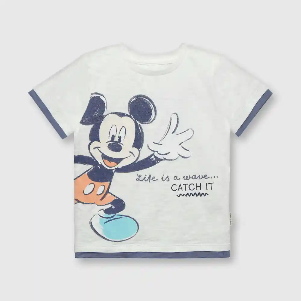 Polera Mickey De Bebé Niño Blanca Y Azul Talla 36m