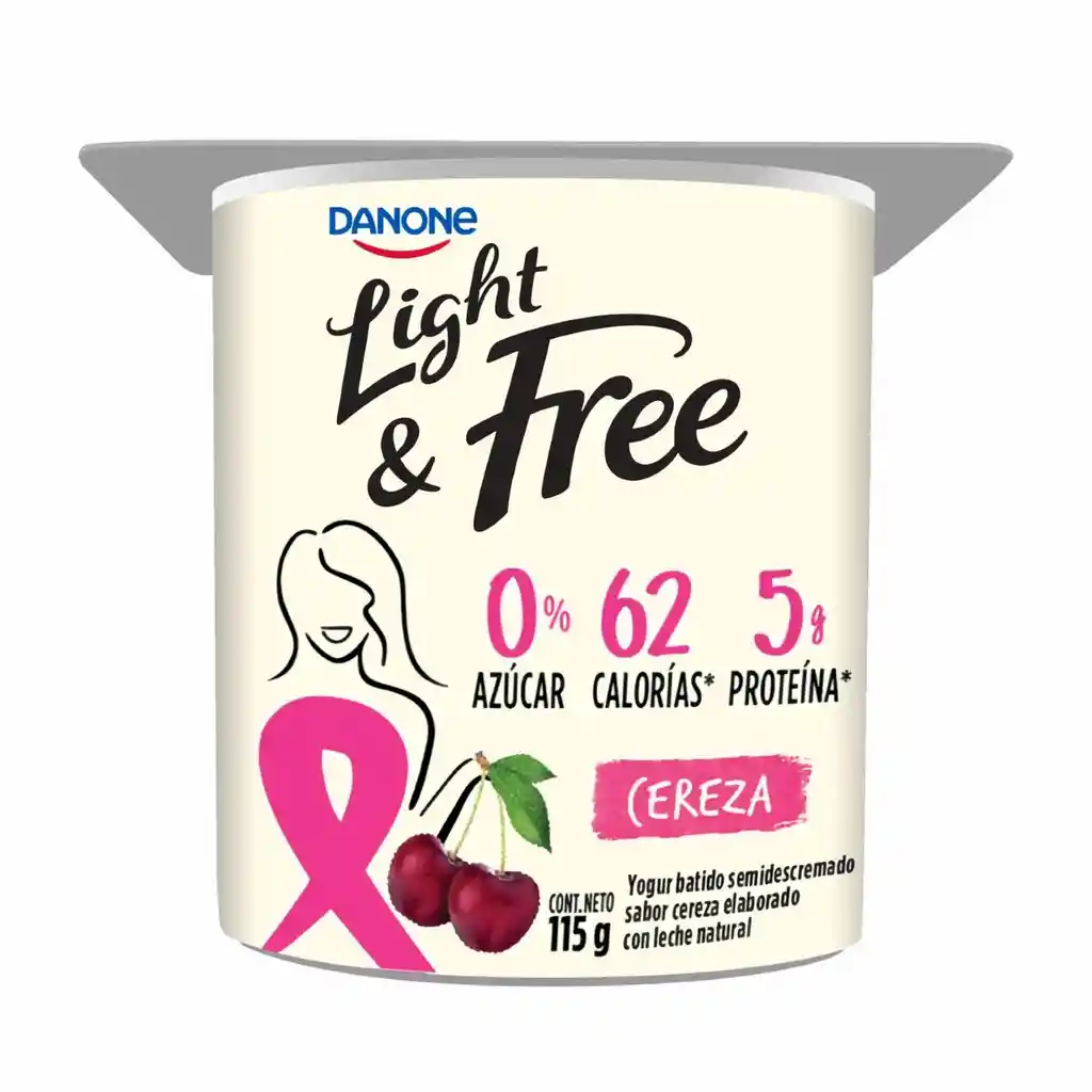 Danone Yogur Batido Semidescremado Sabor Cereza Light y Free 
