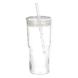 Vaso de Vidrio Con Bombilla 600 mL Casaideas