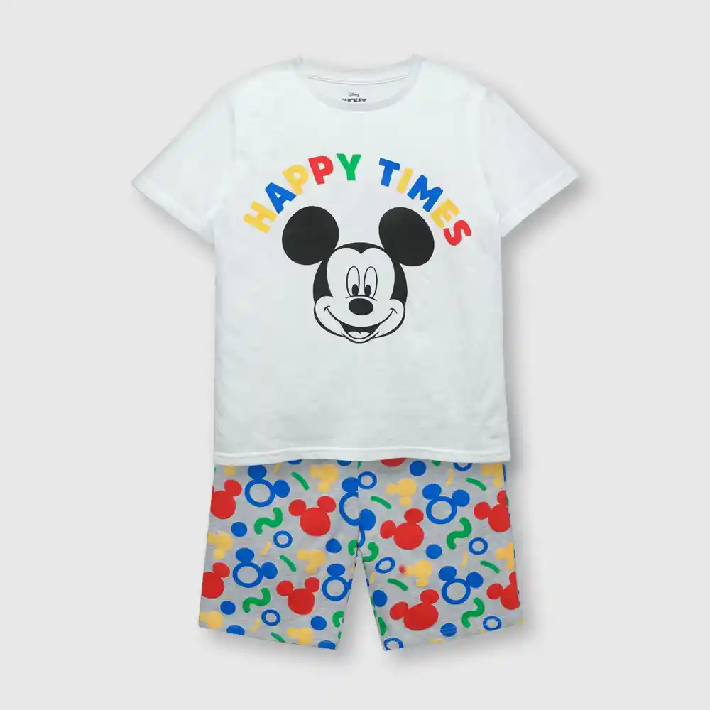 Set Pijama Corto Mickey De Niño Blanco Talla 12a