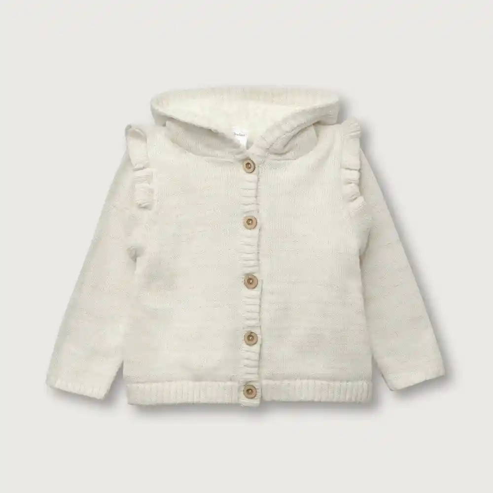 Chaleco Con Gorro Y Sherpa De Bebé Niña Blanco Talla 6m