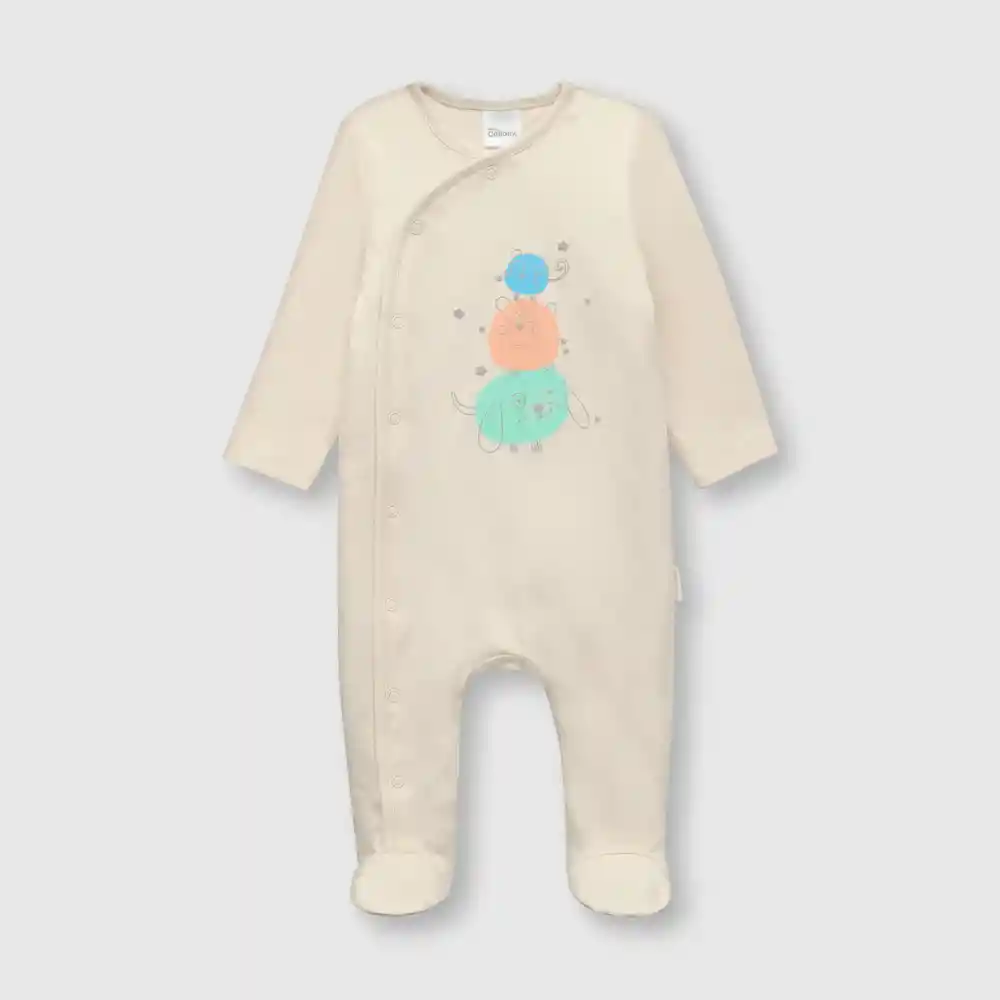 Enterizo Osito Estampado Para Bebé Niño Beige Talla 00m