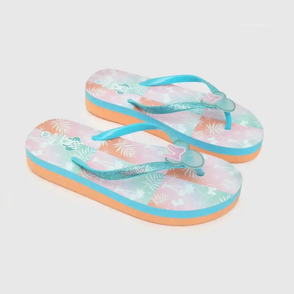 Sandalias Hawaiana Glitter Minnie Niña Verde Talla 28