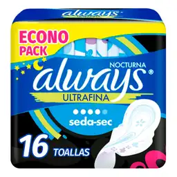 Always Toallas Higiénicas Ultrafina Nocturna con Alas