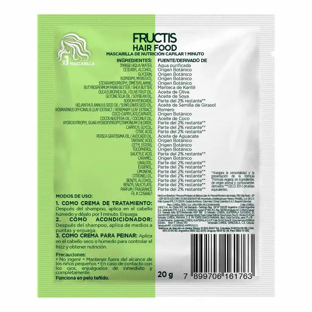 Fructis Tratamiento Capilar Mascarilla Hair Food Aguacate