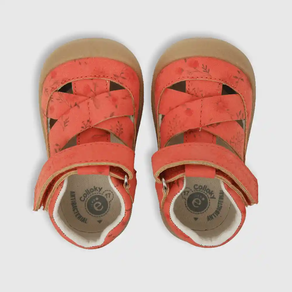 Sandalias Floral Con Velcro Para Niña Rojo Talla 17