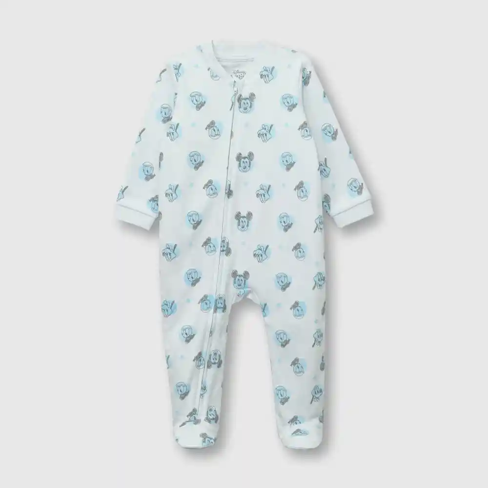 Pijama Algodón Enterito Mickey De Bebé Celeste T. 6/9m