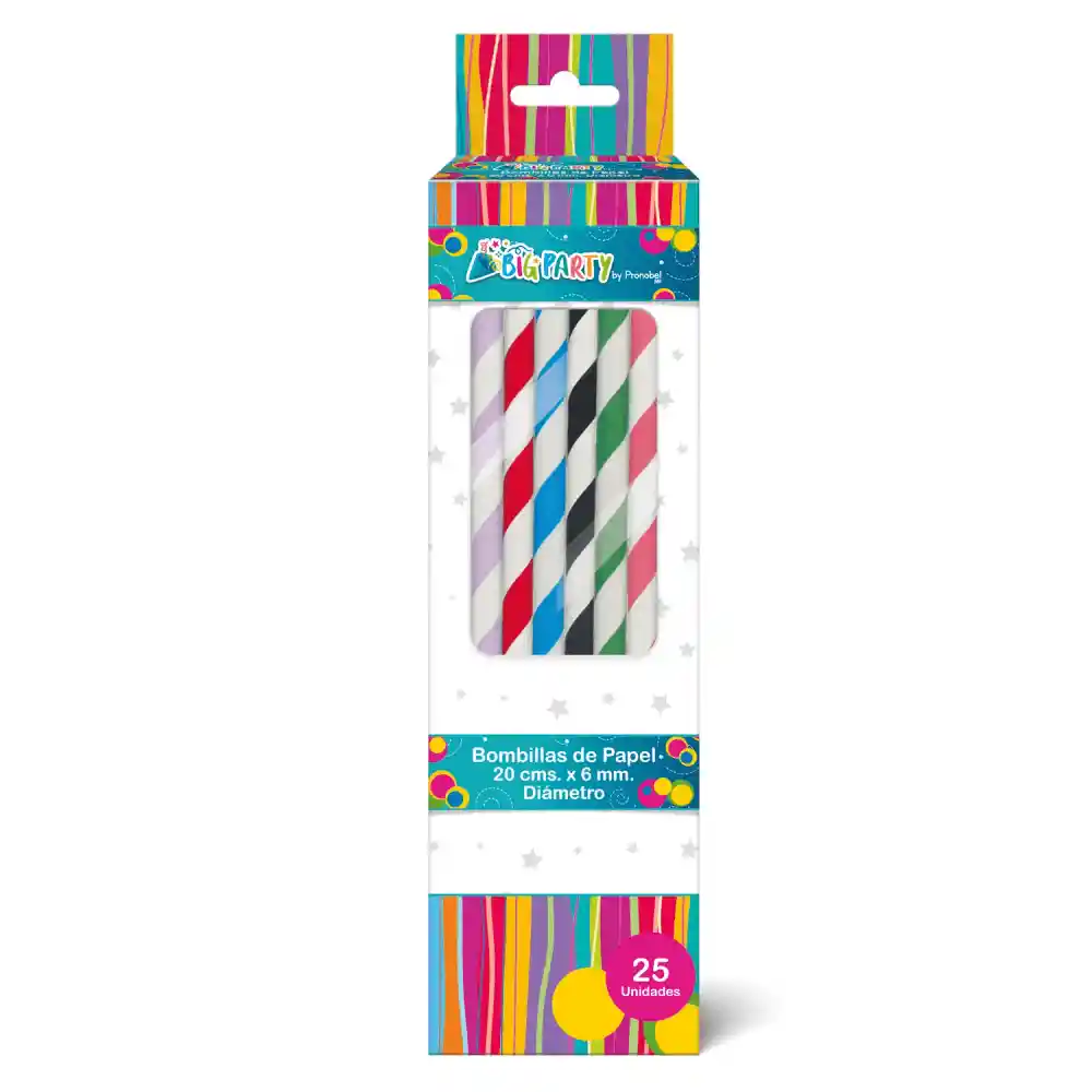 Big Party Bombilla Papel Lineas Colores