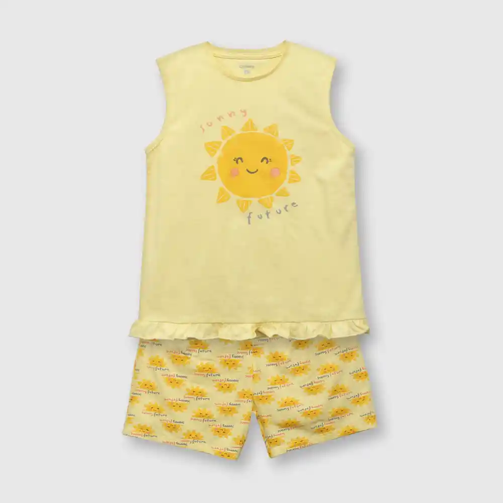 Pijama De Algodón Para Niña Amarillo Talla 4a