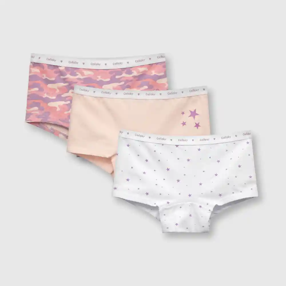 Pack Calzón Estampado Estrella Niña Rosado Talla 6a