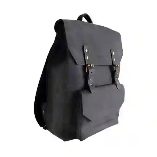 Mochila de Cuero Natural Negro Con Hebilla