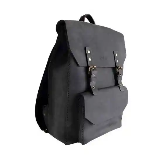 Mochila de Cuero Natural Negro Con Hebilla