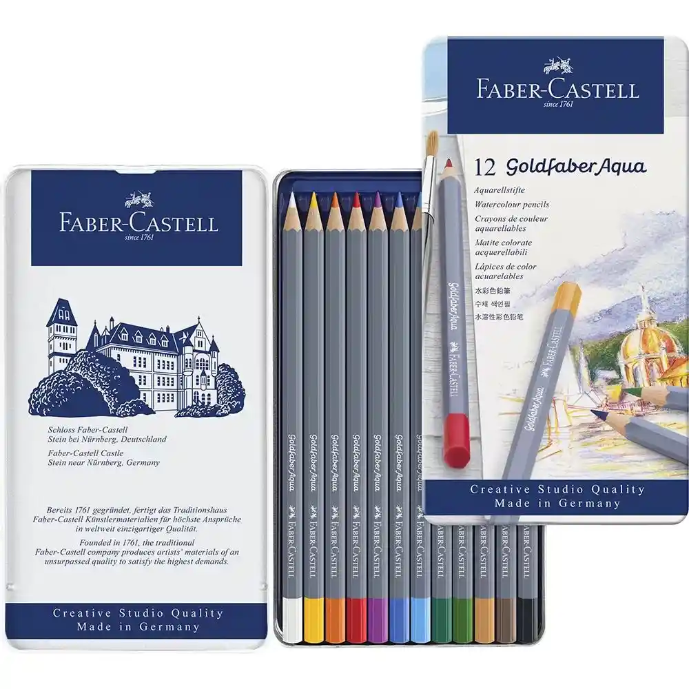 ESTUCHE DE 12 LÁPICES DE COLORES ACUARELABLES GOLDFABER AQUA CAJA METÁLICA(FSC)