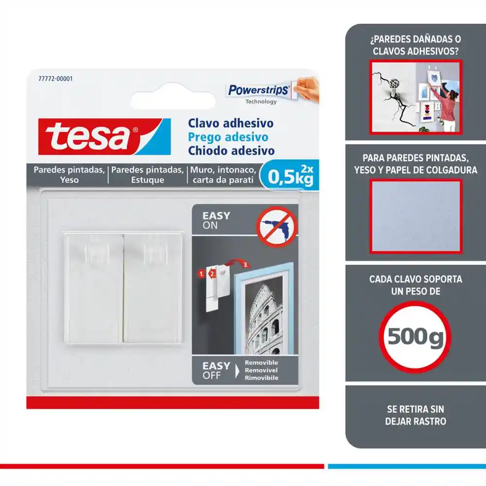 Tesa Clavo Adhesivo Powerstrips Paredes Pintadas / Yeso 0.5 Kg