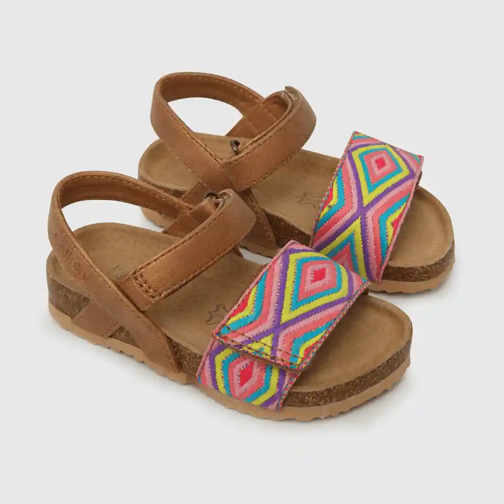 Sandalias Dos Velcros Étnica Para Niña Café Talla 27