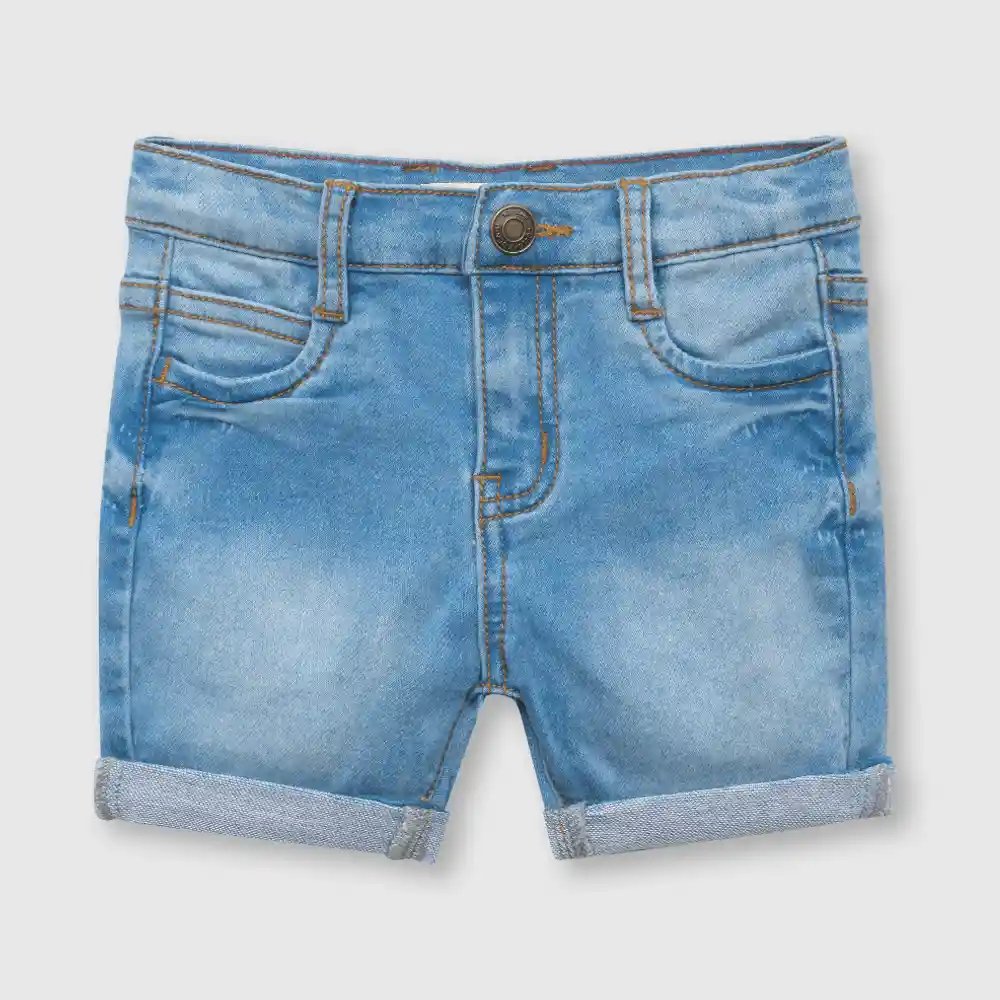 Bermuda De Bebé Mezclilla De Punto Niño Azul Talla 6/9m