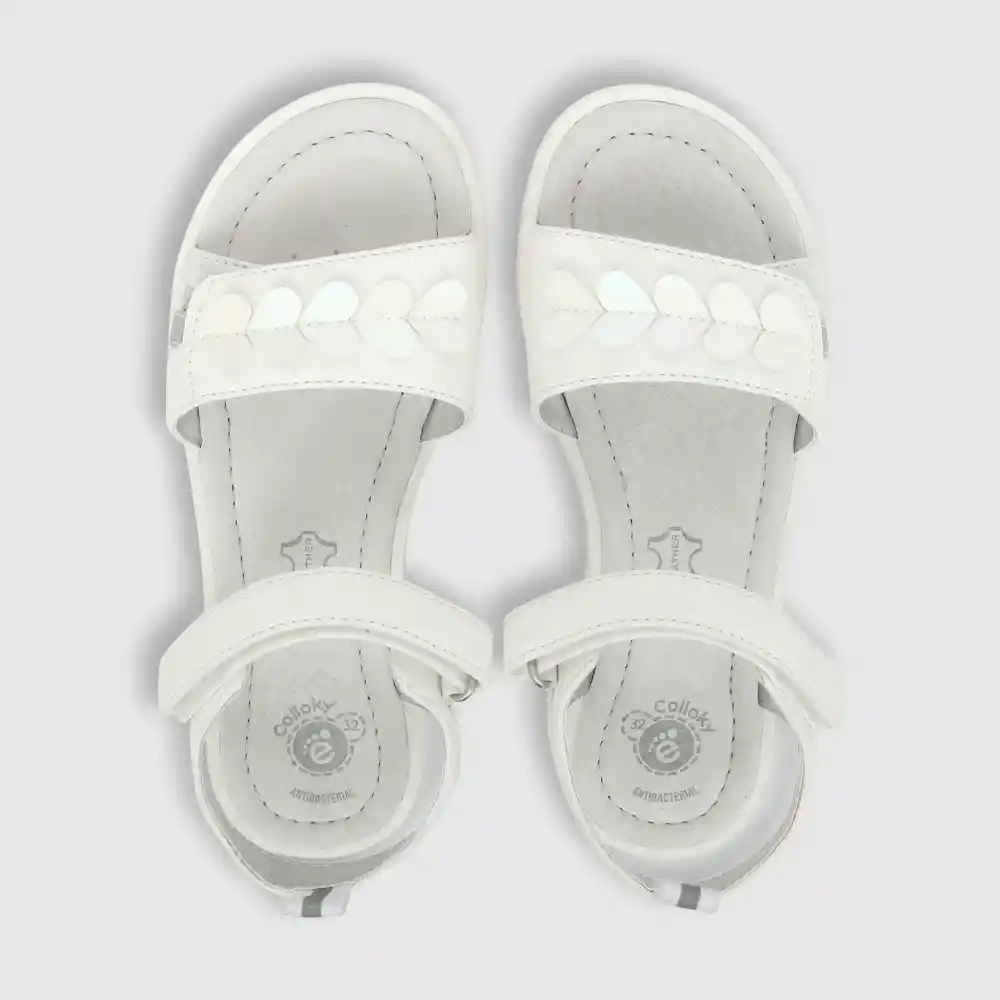 Sandalias Hebilla Doble Ajuste De Niña Blanco Talla 32