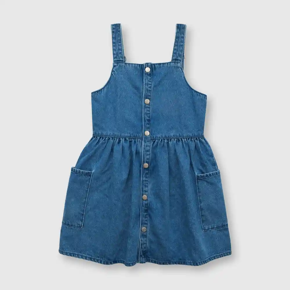 Vestido Con Botones De Niña Azul Talla 2a