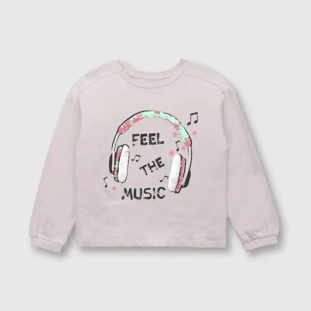 Polera Feel The Music De Niña Lila Talla 8 Años