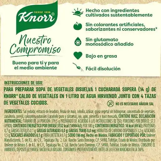 Knorr Caldo de Vegetales 100 % Natural