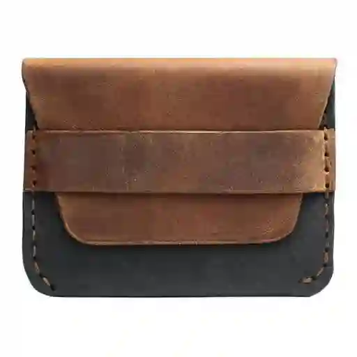 Tarjetero Monedero de Cuero Natural Café y Negro Unisex