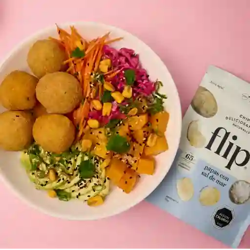 Protein crispy poke + papas flip