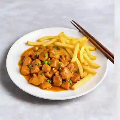 Pollo Mongoliano con Papas Fritas