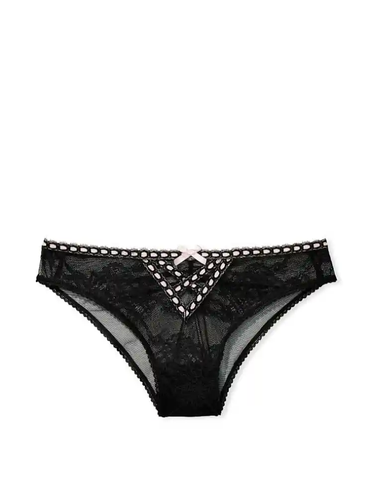 Victoria's Secret Panty Cheeky Con Encaje Moño Negro Talla XS