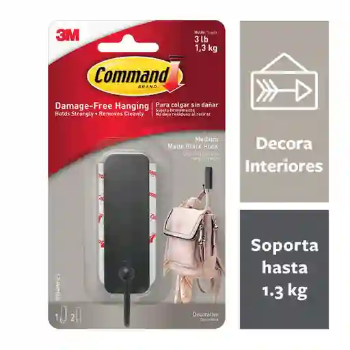 Command Gancho Adhesivo Negro Mat