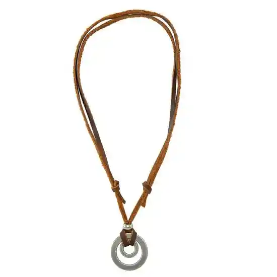 Collar de Cuero Ajustable Doble Aro Envejecido