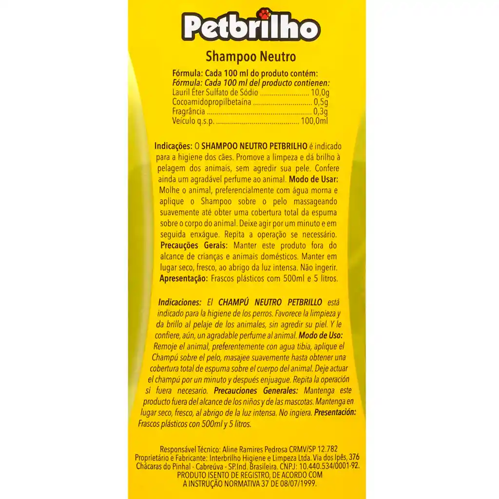 Pet Brillo Shampoo Para Perro Neutro