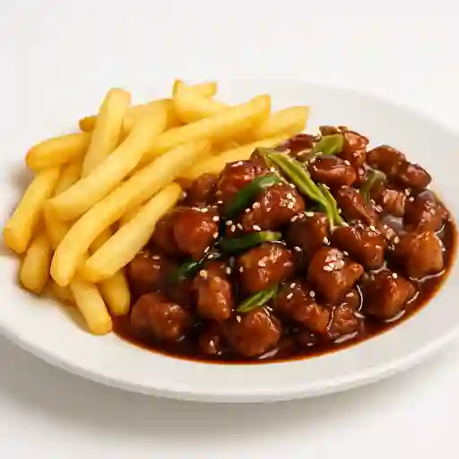 Colacion pollo mongoliano - papas fritas