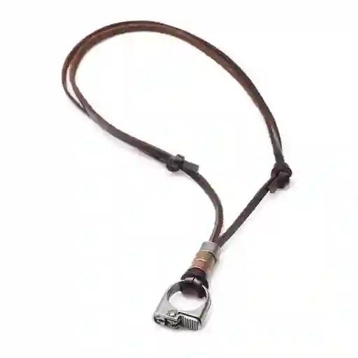 Collar de Cuero Ajustable Con Dije de Metal Anillo Encendedor