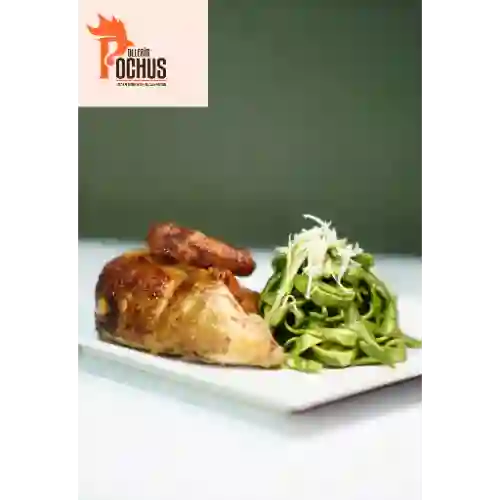 Fettuccini Al Pesto con 1/4 de Pollo