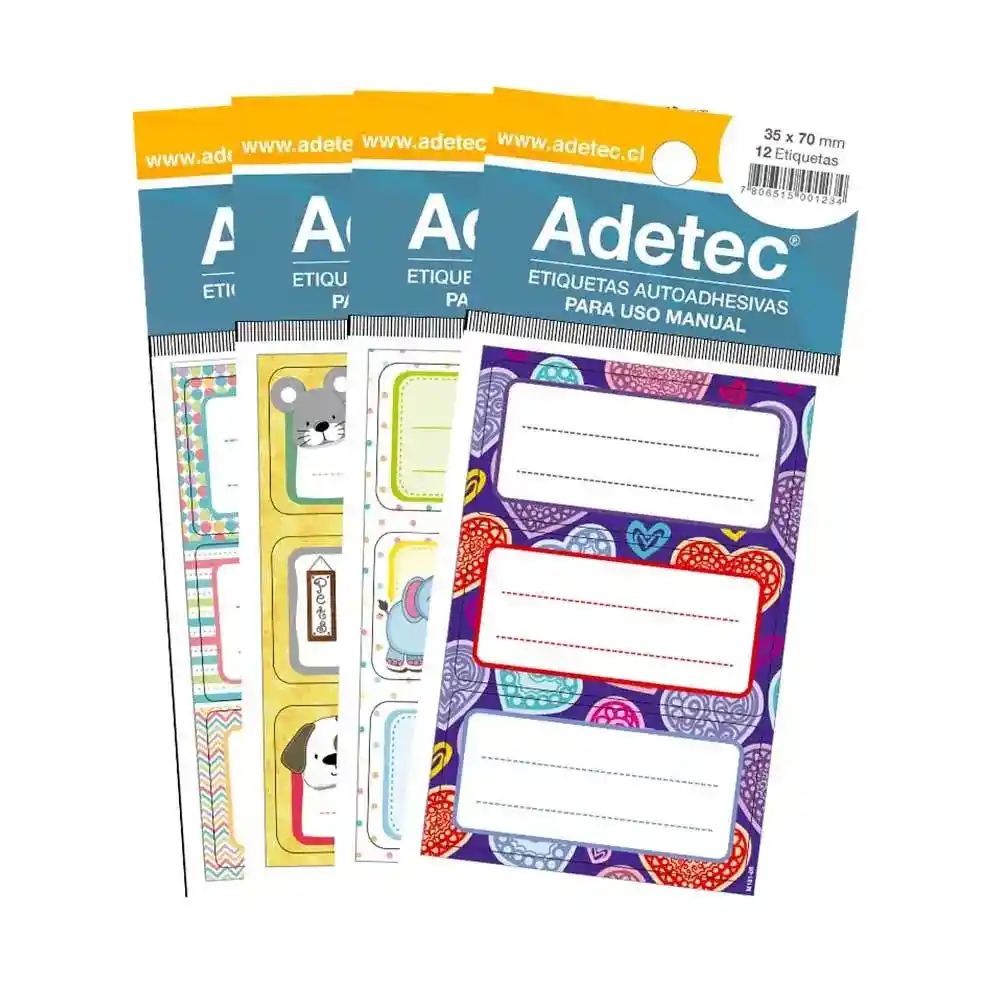 Set 12 Etiquetas Autoadhesiva 35x70mm. Diseño Aleatorio Adetec