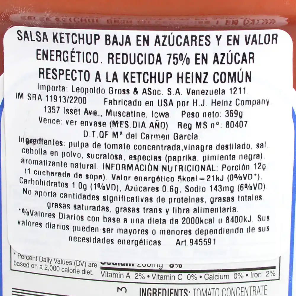 Heinz Ketchup Reducción Azucar