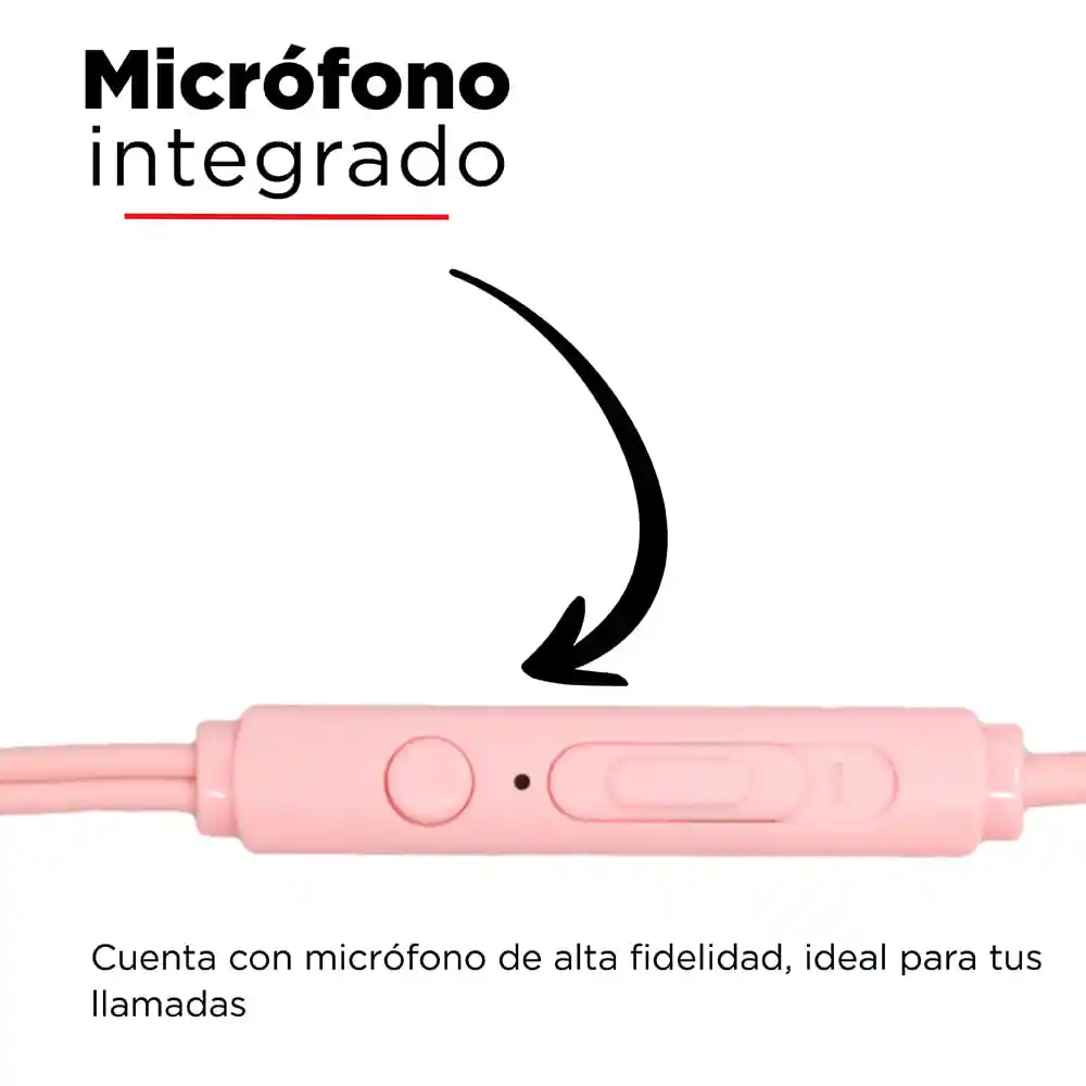 Miniso Audífonos De Cable Alta Fidelidad Rosa 1.2m