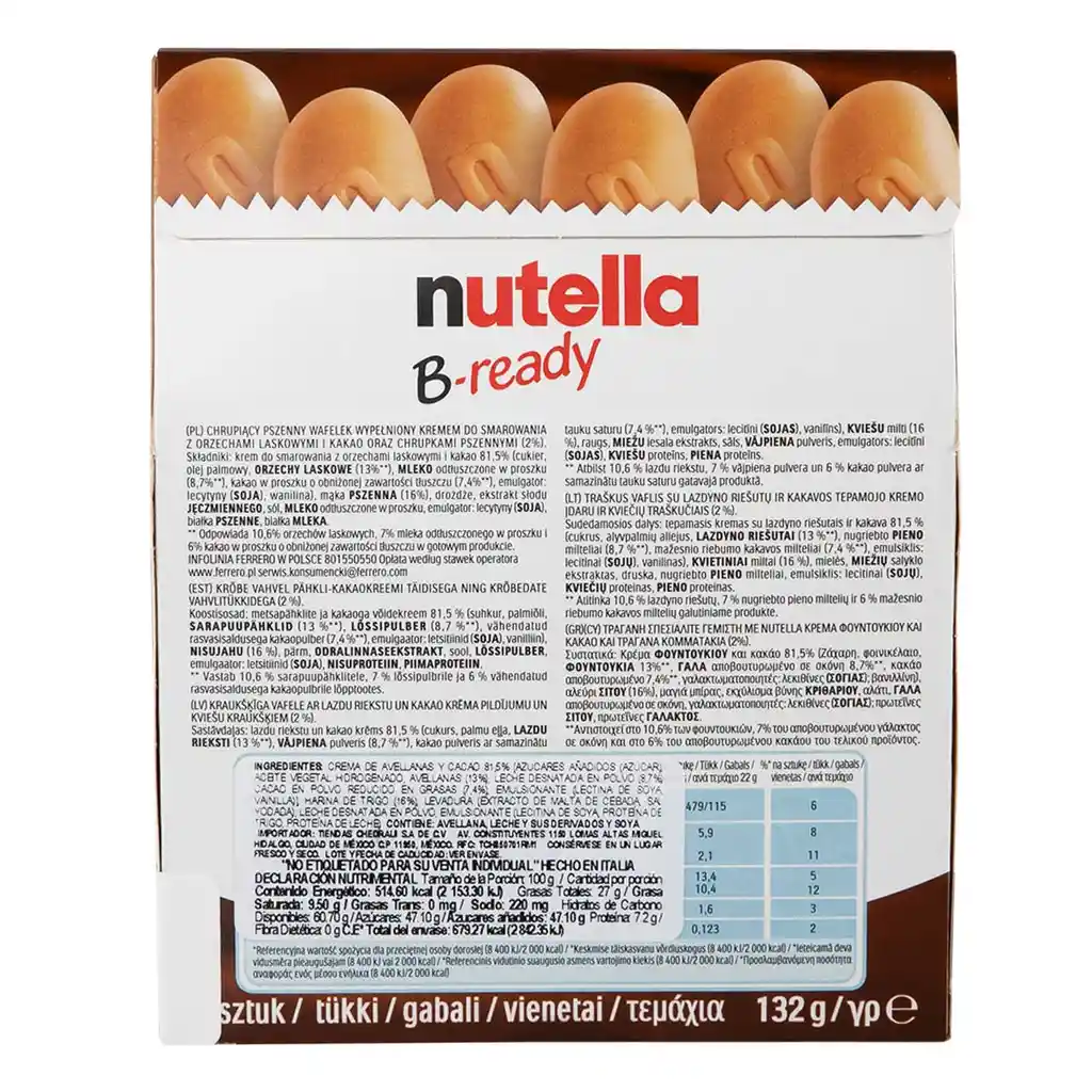 Nutella Chocolate B-Ready Con 6 Unidades