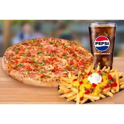 Pizza Española Individual + Papas Supremas + Bebida 350 ml