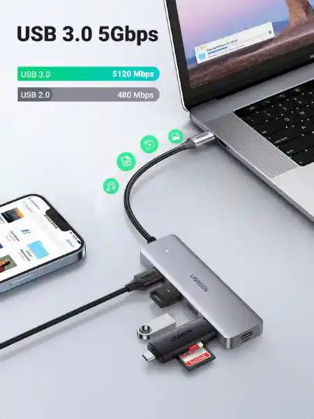 Ugreen Hub Usb-c a 4 Usb Gris CM219