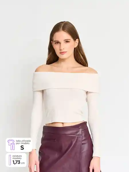 Index Polera Manga Larga Bardot Color Crema S S25