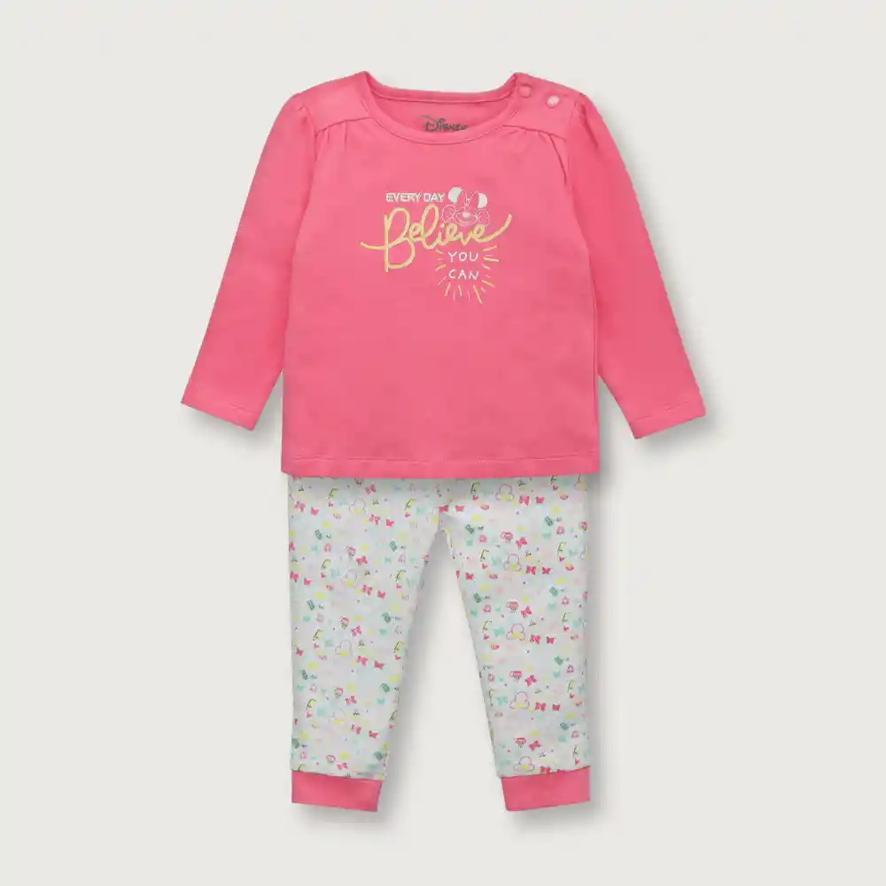 Pijama Disney Minnie Mouse De Niña Fucsia Talla 6m